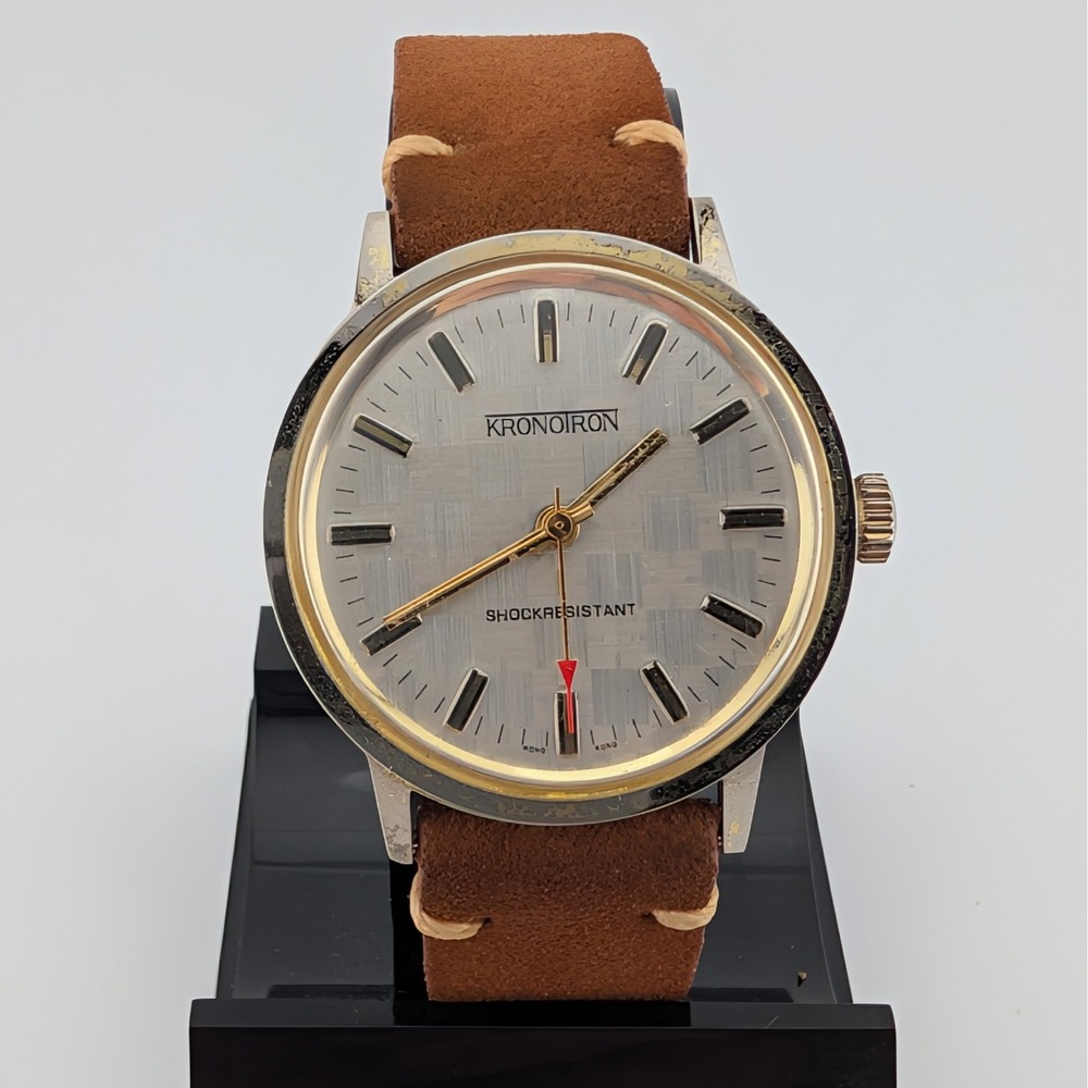 Vintage Swiss Kronotron Textured Dial Shock Resistant Manual Wind Watch 36mm